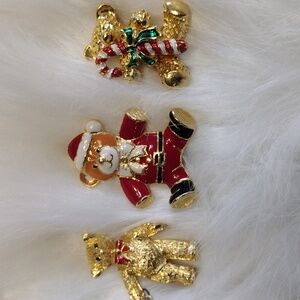 3 Teddy Bear Christmas Pins